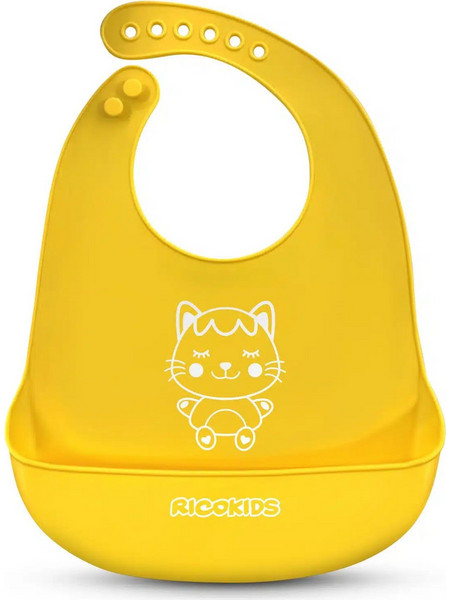Ricokids Cat Αδιάβροχη Σαλιάρα Σιλικόνης με Κουμπί & Τσέπη Κίτρινη