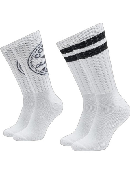Converse Ανδρικές Κάλτσες Ψηλές με Σχέδια Λευκές 2Pack E744W