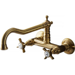 Bugnatese Princeton 852-220 Μπαταρία Κουζίνας Τοίχου Διπλής Παροχής Μπρονζέ