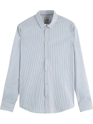 Scotch & Soda Ανδρικό Πουκάμισο Βαμβακερό Ριγέ Μακρυμάνικο Κανονική Γραμμή Γαλάζιο 182212-410