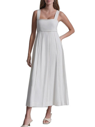 DKNY Midi Καλοκαιρινό Βραδινό Φόρεμα Λινό Λευκό DJ6D9174-IVY