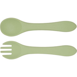 QueenMother Soft Bites Green Mint Σετ Βρεφικό Πιρούνι & Κουτάλι Σιλικόνης 6m+ Πράσινο Mint 2τμχ