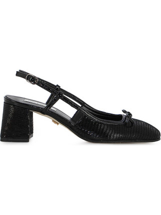 Guy Laroche Γόβες Slingback Δερμάτινες με Χοντρό Ψηλό Τακούνι Μαύρες 57380