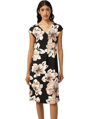 Vamp Midi Καλοκαιρινό Καθημερινό Φόρεμα Floral Μεταξωτό Μαύρο 24483