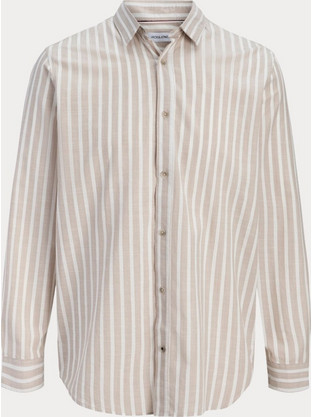 Jack & Jones Ανδρικό Πουκάμισο Βαμβακερό Ριγέ Μακρυμάνικο Κανονική Γραμμή Μπεζ 12289180