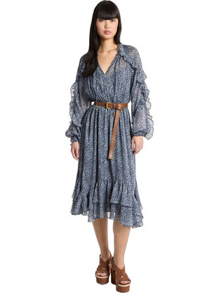 Michael Kors Midi Βραδινό Φόρεμα Floral Navy Μπλε MS683HXKN7-409