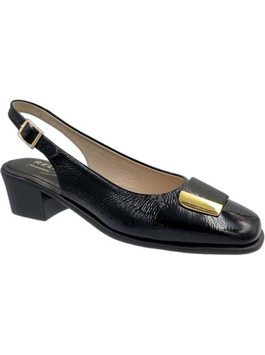 Relax Anatomic Ανατομικές Γόβες Slingback Λουστρίνι με Χοντρό Χαμηλό Τακούνι Μαύρες E-5676-03