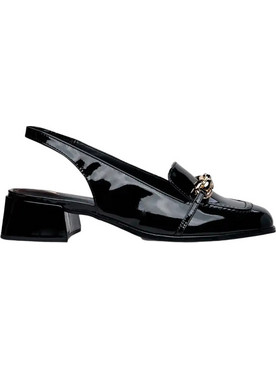 Carrano Verniz Γόβες Slingback Λουστρίνι με Χοντρό Χαμηλό Τακούνι Μαύρες 696012-CAB01