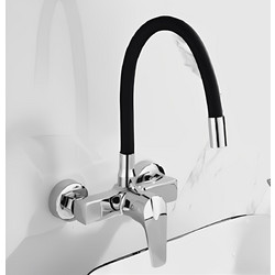 Bonken HT-4501 Μπαταρία Κουζίνας Τοίχου Διπλής Παροχής Σπαστή Ανάμεικτη με Εύκαμπτο Ρουξούνι Μαύρη