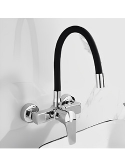 Bonken HT-4501 Μπαταρία Κουζίνας Τοίχου Διπλής Παροχής Σπαστή Ανάμεικτη με Εύκαμπτο Ρουξούνι Μαύρη