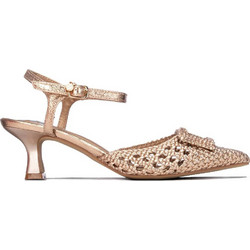 Xti Γόβες Slingback Δερμάτινες με Λεπτό Χαμηλό Τακούνι & Στρας Ροζ Χρυσές 145431