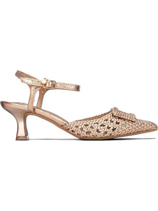 Xti Γόβες Slingback Δερμάτινες με Λεπτό Χαμηλό Τακούνι & Στρας Ροζ Χρυσές 145431