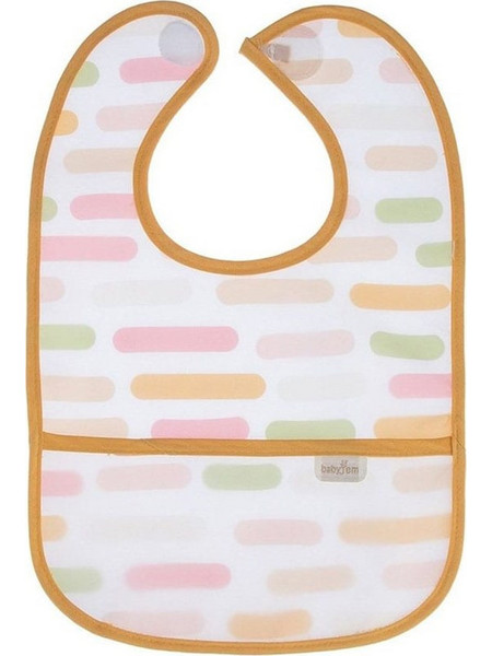 Baby Jem Pastel Stripes Αδιάβροχη Σαλιάρα Πλαστική με Αυτοκόλλητο & Τσέπη 6m+ Πορτοκαλί