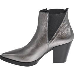 Iris Tatty Γυναικεία Μποτάκια Cowgirl Δερμάτινα Ασημί με Χοντρό Χαμηλό Τακούνι TATTY102
