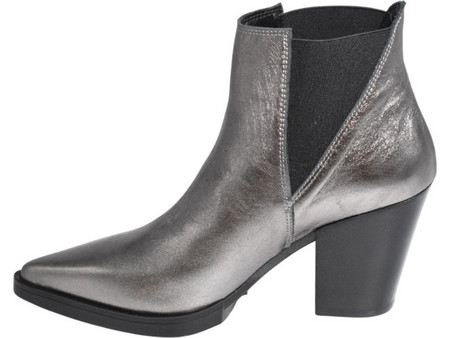 Iris Tatty Γυναικεία Μποτάκια Cowgirl Δερμάτινα Ασημί με Χοντρό Χαμηλό Τακούνι TATTY102