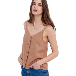 Funky Buddha Γυναικείο Καλοκαιρινό Top Λινό Καφέ FBL005-102-17