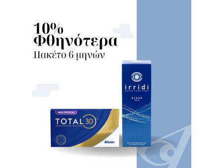 Alcon Μηνιαίοι Φακοί Επαφής Πολυεστιακοί Σιλικόνης Υδρογέλης 6τμχ + 2 Irridi Clear Υγρά Φακών Επαφής 360ml