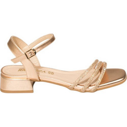 Ragazza Γυναικεία Πέδιλα Δερμάτινα Μπρονζέ με Χοντρό Χαμηλό Τακούνι και Στρας 090