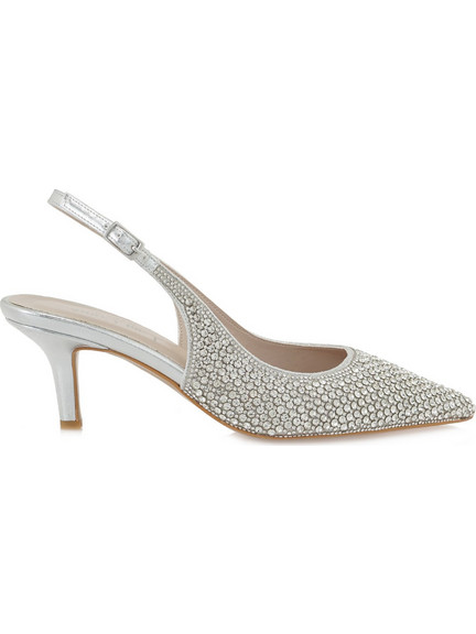 Lara Conte Γόβες Slingback Δερμάτινες με Τακούνι Στιλέτο με Στρας Ασημί W420S2594E94
