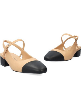 Andres Machado Γόβες Slingback Δερμάτινες με Χοντρό Χαμηλό Τακούνι Μπεζ AM6061