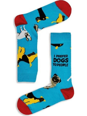 EKMEN I Prefer Dogs Βαμβακερές Ανδρικές Κάλτσες Ψηλές με Σχέδια Γαλάζιες EK125