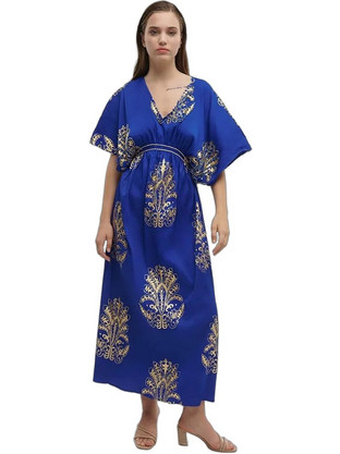 Inart Ble Midi Καλοκαιρινό Βραδινό Φόρεμα Royal Blue