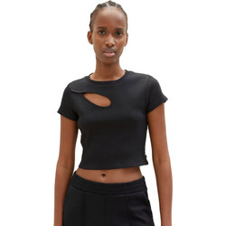 Tom Tailor Γυναικείο Καλοκαιρινό Crop Top Ριπ Μαύρο 1035394-14482