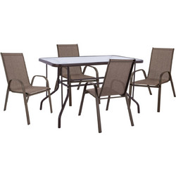 HomeMarkt Adam Σετ Τραπεζαρία Κήπου Αλουμίνιο 5τμχ Καφέ HM10897.02