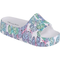Laura Vita Milou Γυναικείες Παντόφλες Καλοκαιρινές Flatforms Ανατομικές Αντιολισθητικές Λευκές Μπλε