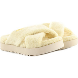 UGG Fuzz Sugar Terry Cross Γυναικείες Παντόφλες Καλοκαιρινές Flatforms Κίτρινες 1126385-BPDD