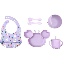 QueenMother Βρεφικό Σετ Φαγητού Σιλικόνης Crab Llama Purple 6τμχ