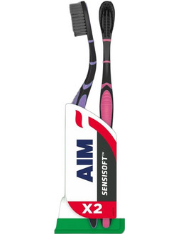Aim SensiSoft Charcoal Soft Οδοντόβουρτσες 2τμχ Μωβ Ροζ