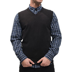 Double Ανδρική Καζάκα με V Λαιμόκοψη Μαύρη KNIT-8022