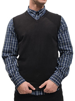 Double Ανδρική Καζάκα με V Λαιμόκοψη Μαύρη KNIT-8022