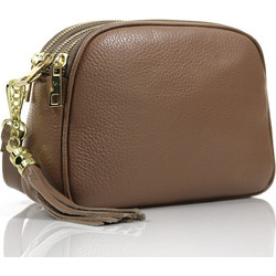 Passaggio Leather Γυναικείο Τσαντάκι Χιαστί Δερμάτινο Καφέ με Στενό Λουρί 6039-KR-59