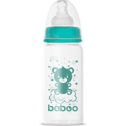 Baboo Bear Γυάλινο Μπιμπερό με Θηλή Καουτσούκ κατά των Κολικών 0+ Μηνών Transparent Turquoise 120ml