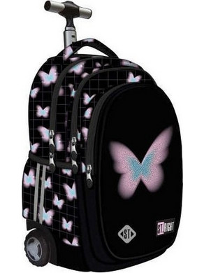 St.Majewski Pastel Butterfly Σχολική Τσάντα Τρόλεϊ Δημοτικού Μαύρη MAJ-TBPBA