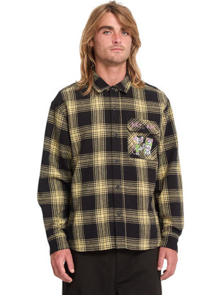 Volcom Ανδρικό Πουκάμισο Βαμβακερό Καρό Μακρυμάνικο Κανονική Γραμμή Καφέ A0532610-MUS