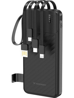 Wozinsky W11 Power Bank 10000mAh 10W με Ενσωματωμένα Καλώδια USB-C & Lightning Black