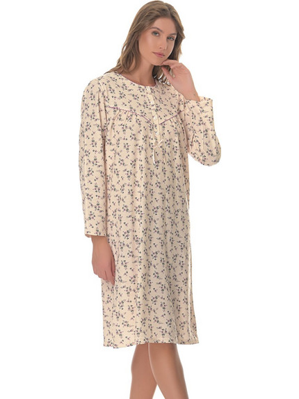 PNN Nightwear Marianthe Νυχτικό Εγκυμοσύνης Βαμβακερό Χειμωνιάτικο Εκρού Λιλά 1261-0461