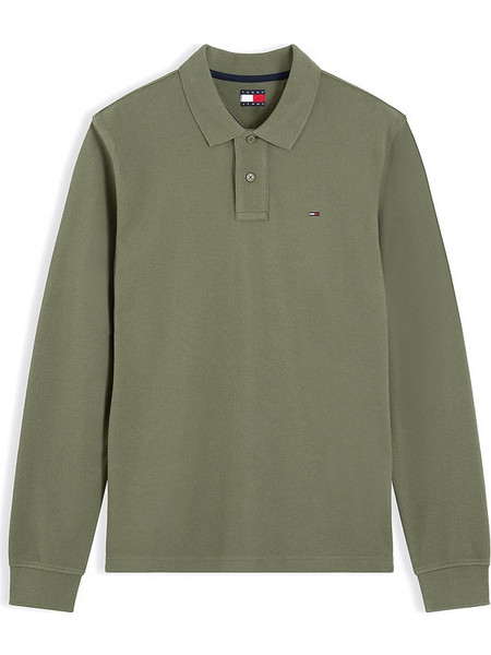 Tommy Jeans Ανδρική Μπλούζα Polo Μακρυμάνικη Χακί DM0DM23630-M04