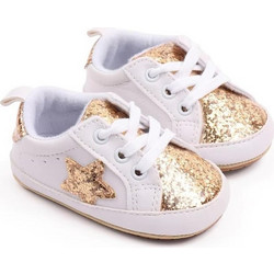 Childrenland Βρεφικά Sneakers Αγκαλιάς Άσπρο Χρυσό D5107