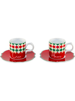 Bialetti Σετ Φλιτζάνια Espresso & Ελληνικού Καφέ Πορσελάνης Πολύχρωμα 90ml 2τμχ TRICOL01