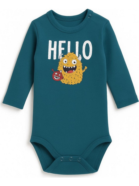 Hello Monster Φορμάκι Εσώρουχο Μακρυμάνικo για Αγόρι Πετρόλ 2157412