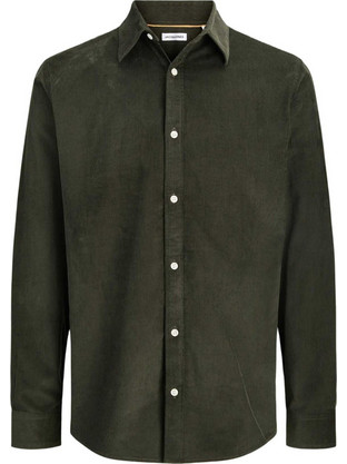 Jack & Jones Ανδρικό Πουκάμισο Κοτλέ Μακρυμάνικο Κανονική Γραμμή Overshirt Χακί 12298525