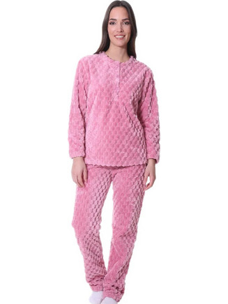 Lydia Creations Σετ Γυναικείες Πιτζάμες Χειμωνιάτικες Fleece Ροζ 26591