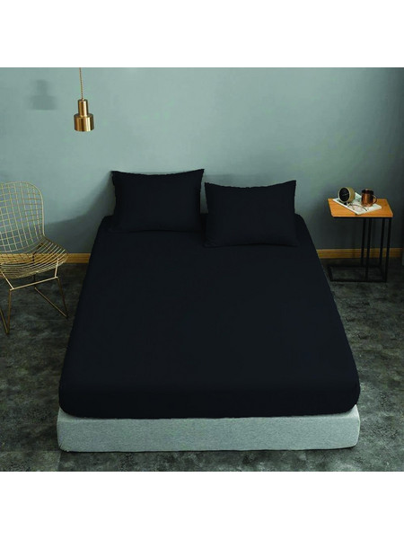 Komvos Σεντόνι Υπέρδιπλο με Λάστιχο 170x200+20 Black