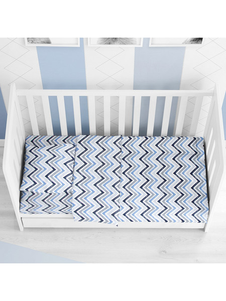 Dimcol Zic Zac 140 Βρεφικό Σεντόνι Λίκνου Βαμβακερό 80x110 White/Blue