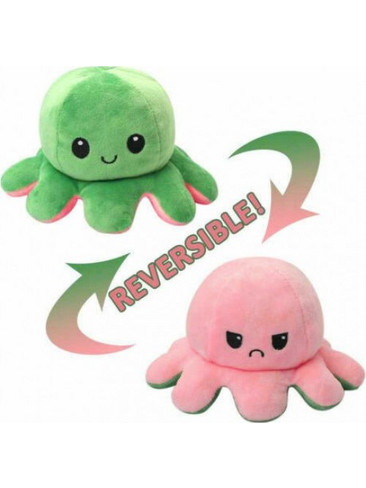 Χταπόδι διπλής όψης λούτρινο emotional reversible octopus plush 12 εκ - 5234 - Πράσινο / Ανοιχτό Ροζ