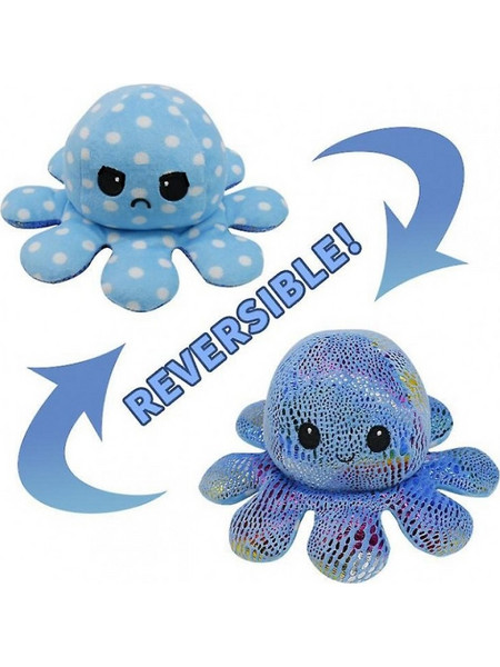 Reversible octapus plush λούτρινο χταπόδι που αλλάζει διάθεση με μία κίνηση - Blue Dots-Glitter